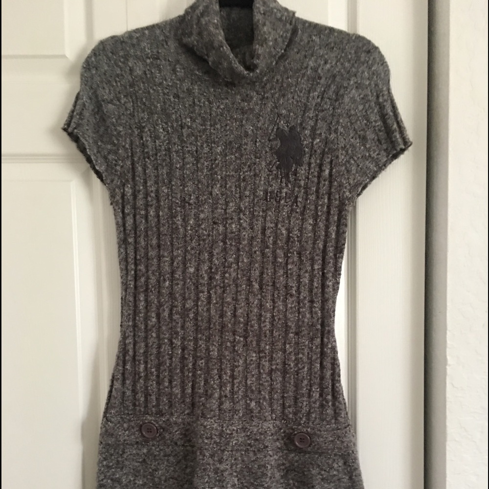 Wool over the knee, short sleeve sweater dress